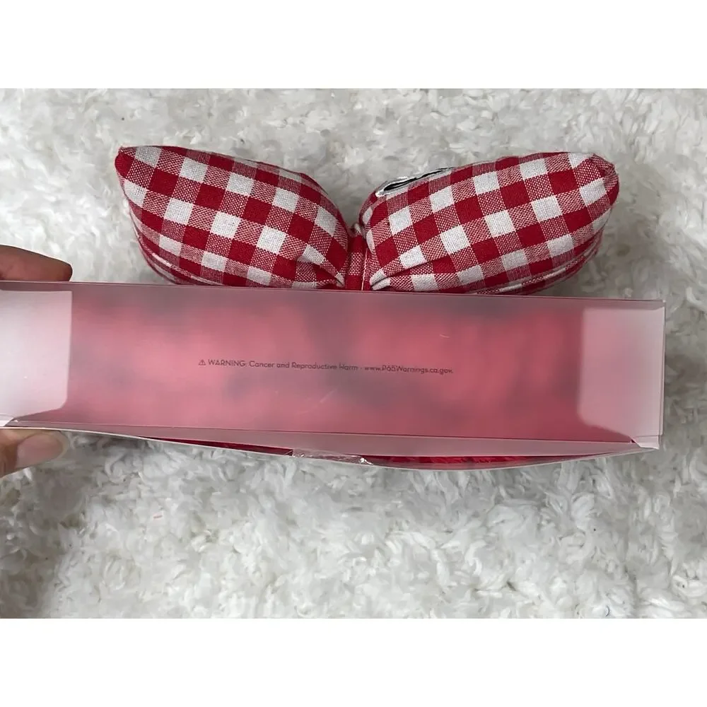 The Creme Shop Hello Kitty Red White Gingham Plush Spa Headband Bow Hairband NEW